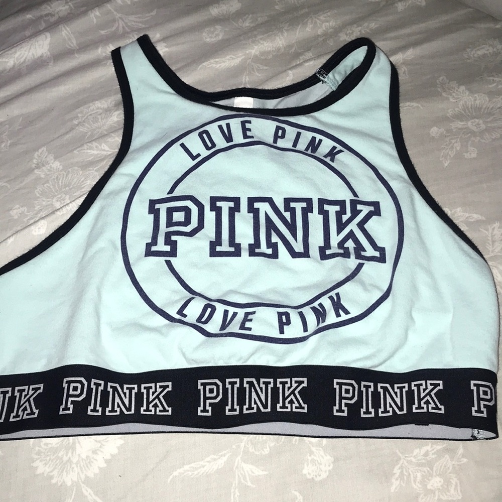 Baby blue vs pink sports bra